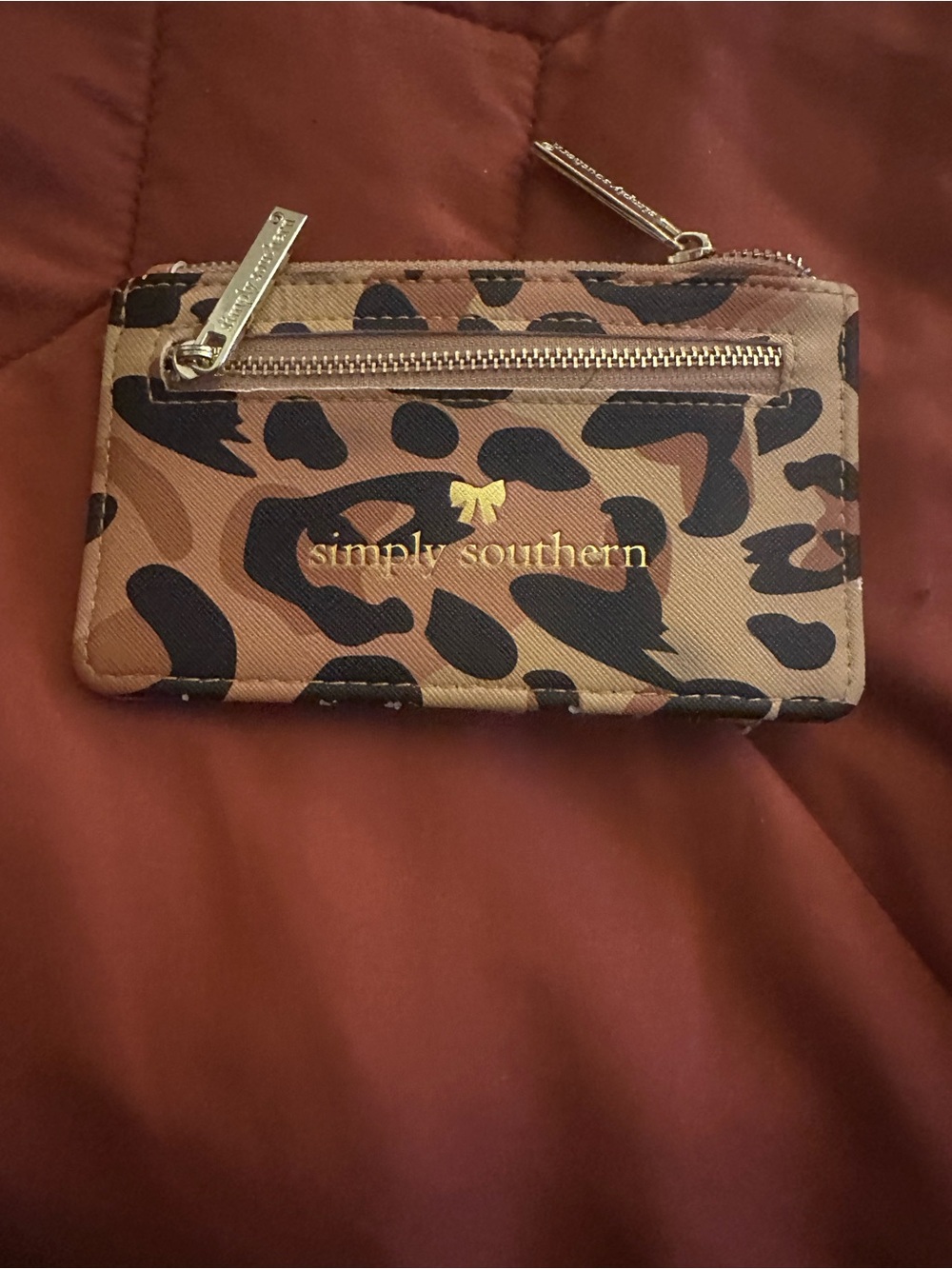Simply Southern Leopard Print Zip Card Wallet - Tan and Black
